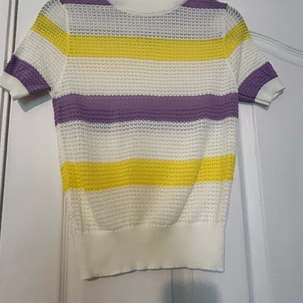 CHANEL Yellow and Purple Crew Neck Sweater